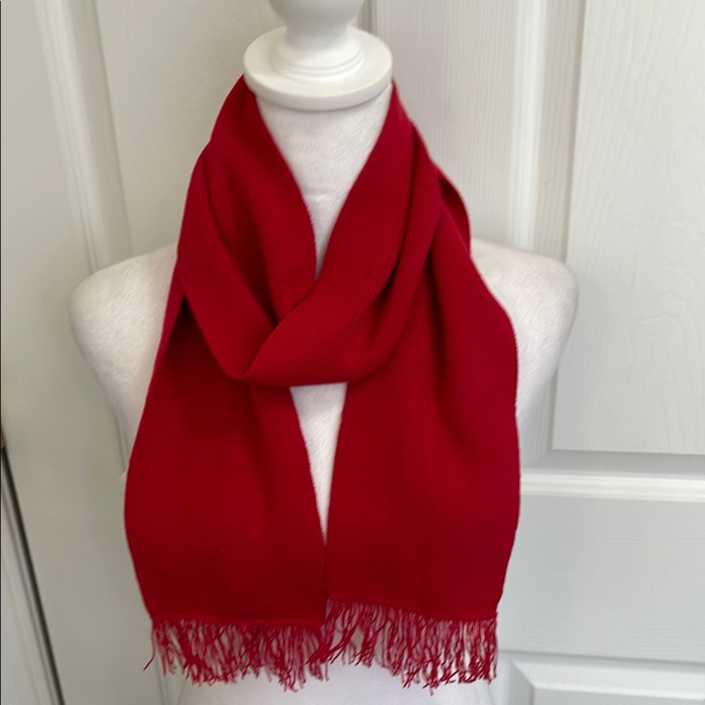 Vibrant Red Scarf with Fringe